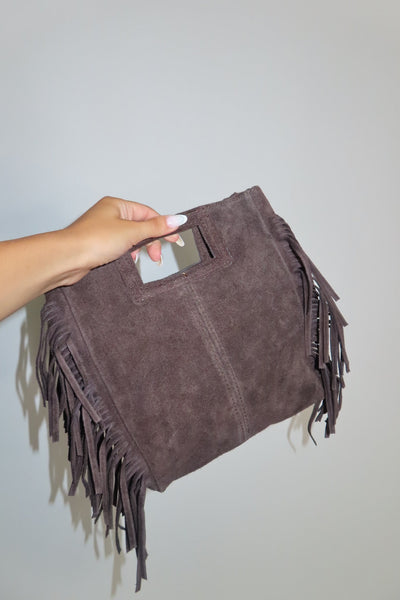 Borsa Camoscio Frange Marrone e Tortora nera Marrone chiaro