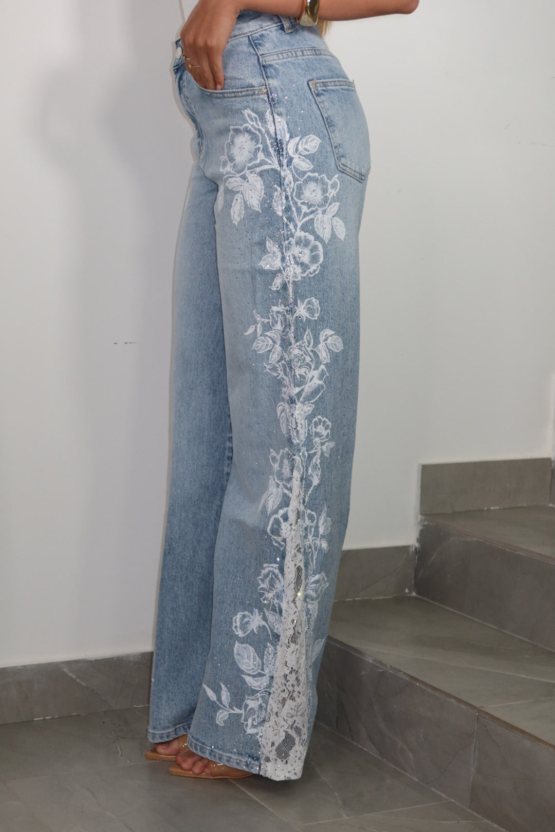 Jeans Glitter Flowers