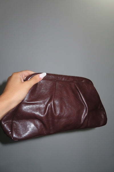 Clutch Con Tracolla Marrone Cuoio Bordeaux Nera